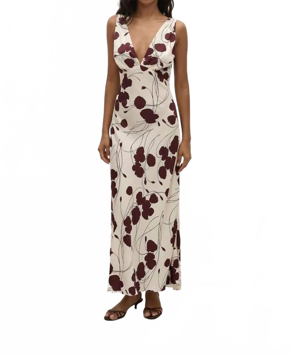 NEW FAITHFULL THE BRAND signe maxi dress in dandelion floral bordeaux
